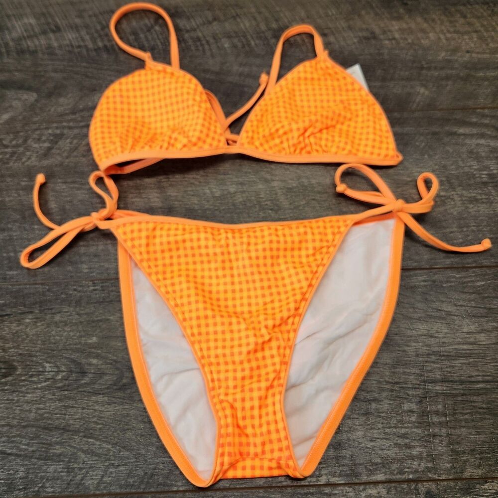 2 Piece Orange Check Lined NWT String Bikini Size Large Ocean Avenue